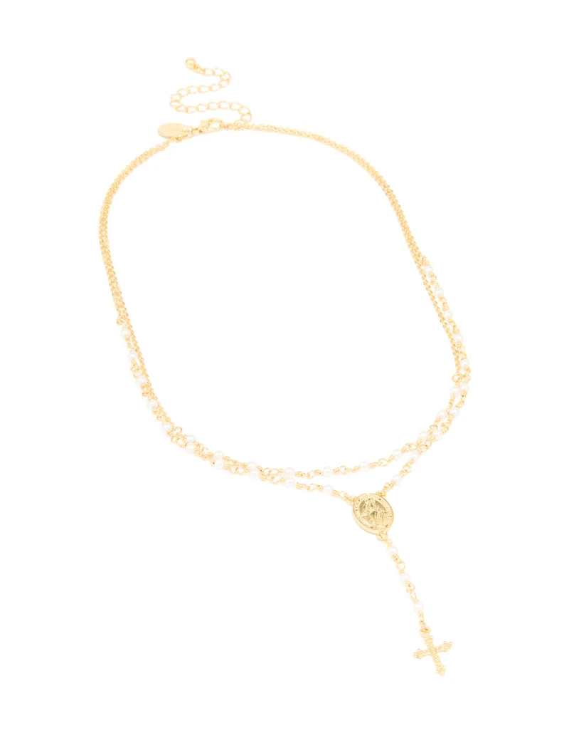 Gold Plated Pearl Mary Pearl Y-Necklace 2-Pack