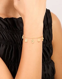 Gold Plated Oval Mary Cross Charm Bracelet