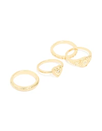 Paquet de 4 cœurs en diamant plaqué or et bagues estampées