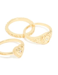 Paquet de 4 cœurs en diamant plaqué or et bagues estampées
