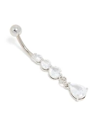 Surgical Steel Triple Cubic Zirconia Drop Belly Bar