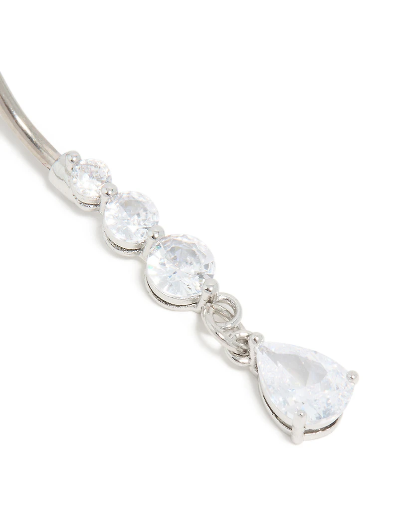 Surgical Steel Triple Cubic Zirconia Drop Belly Bar