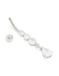 Surgical Steel Triple Cubic Zirconia Drop Belly Bar