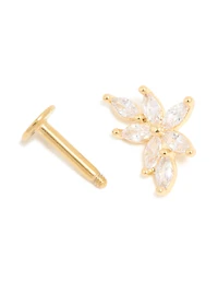 Gold Plated Surgical Steel Cubic Zirconia Flower Single Flat Back Stud