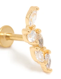 Gold Plated Surgical Steel Cubic Zirconia Medium Leaf Single Flat Back Stud