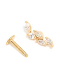 Gold Plated Surgical Steel Cubic Zirconia Medium Leaf Single Flat Back Stud