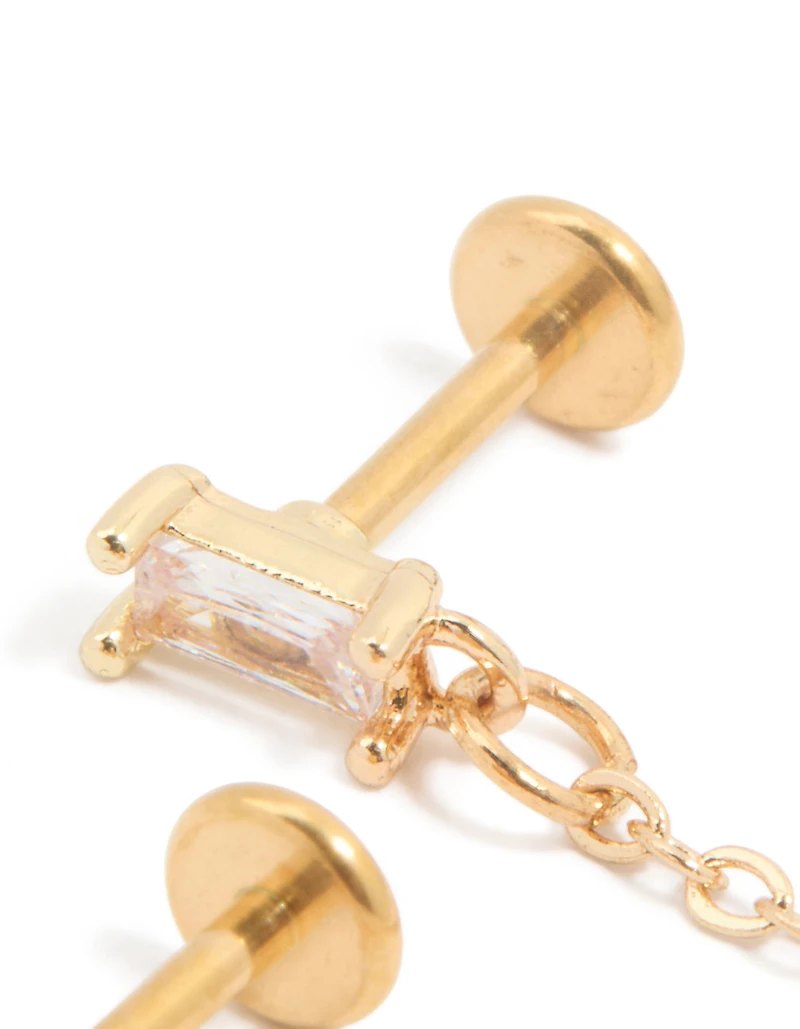 Chaîne en acier chirurgical plaquée dorée, ciel cubique en zircone à empilement plat