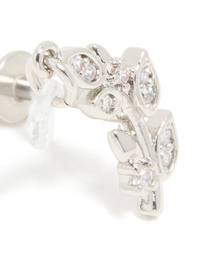 Surgical Steel Floral Diamante Single Flat Back Stud