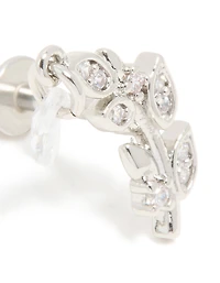 Surgical Steel Floral Diamante Single Flat Back Stud