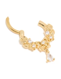 Gold Plated Surgical Steel Cubic Zirconia Floral Drop Clicker Ring