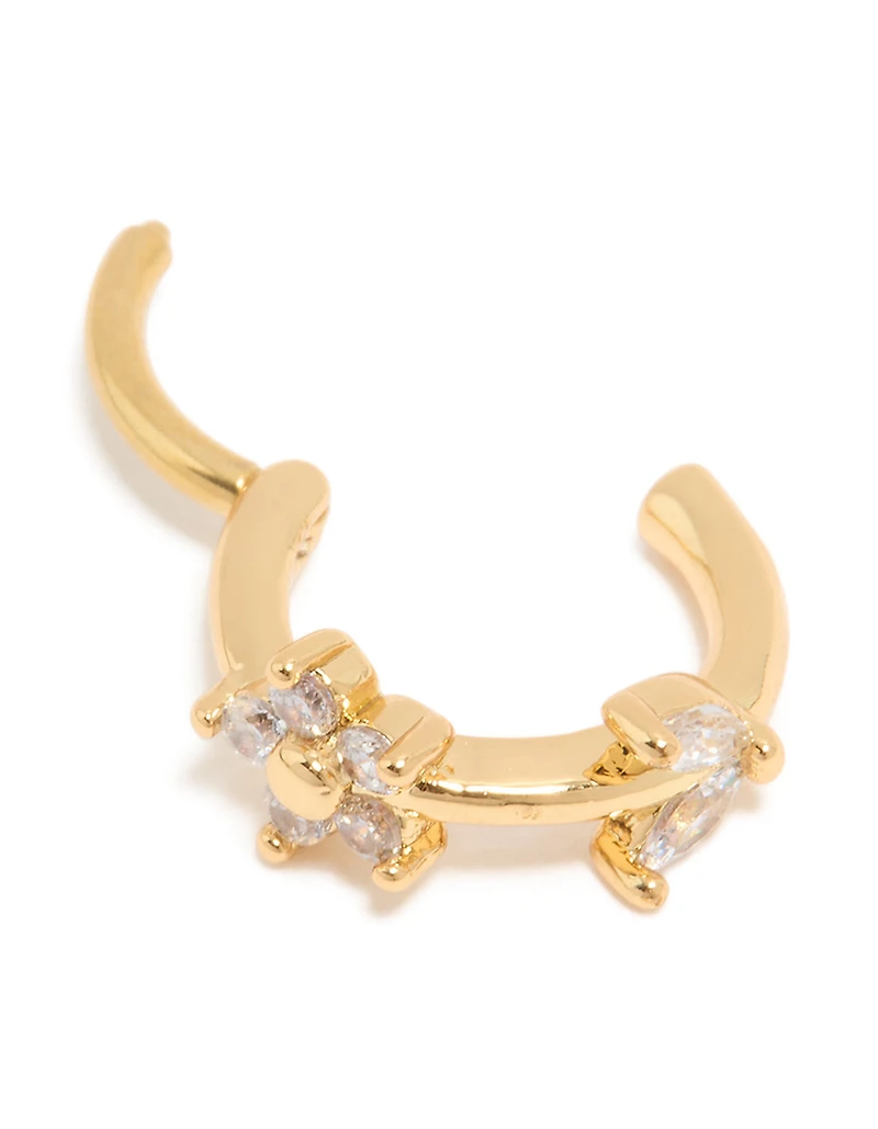 Gold Plated Surgical Steel Cubic Zirconia Floral Clicker Ring