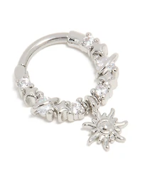 Surgical Steel Cubic Zirconia Celestial Star Drop Clicker Ring