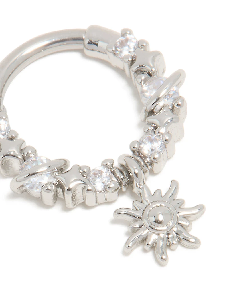 Surgical Steel Cubic Zirconia Celestial Star Drop Clicker Ring