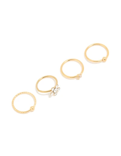 Gold Plated Titanium Cubic Zirconia Mixed Nose Rings 4-Pack