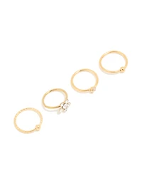 Gold Plated Titanium Cubic Zirconia Mixed Nose Rings 4-Pack
