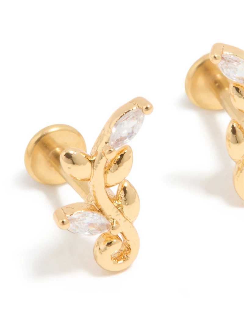 Gold Plated Titanium Cubic Zirconia Vine Flat Back Studs