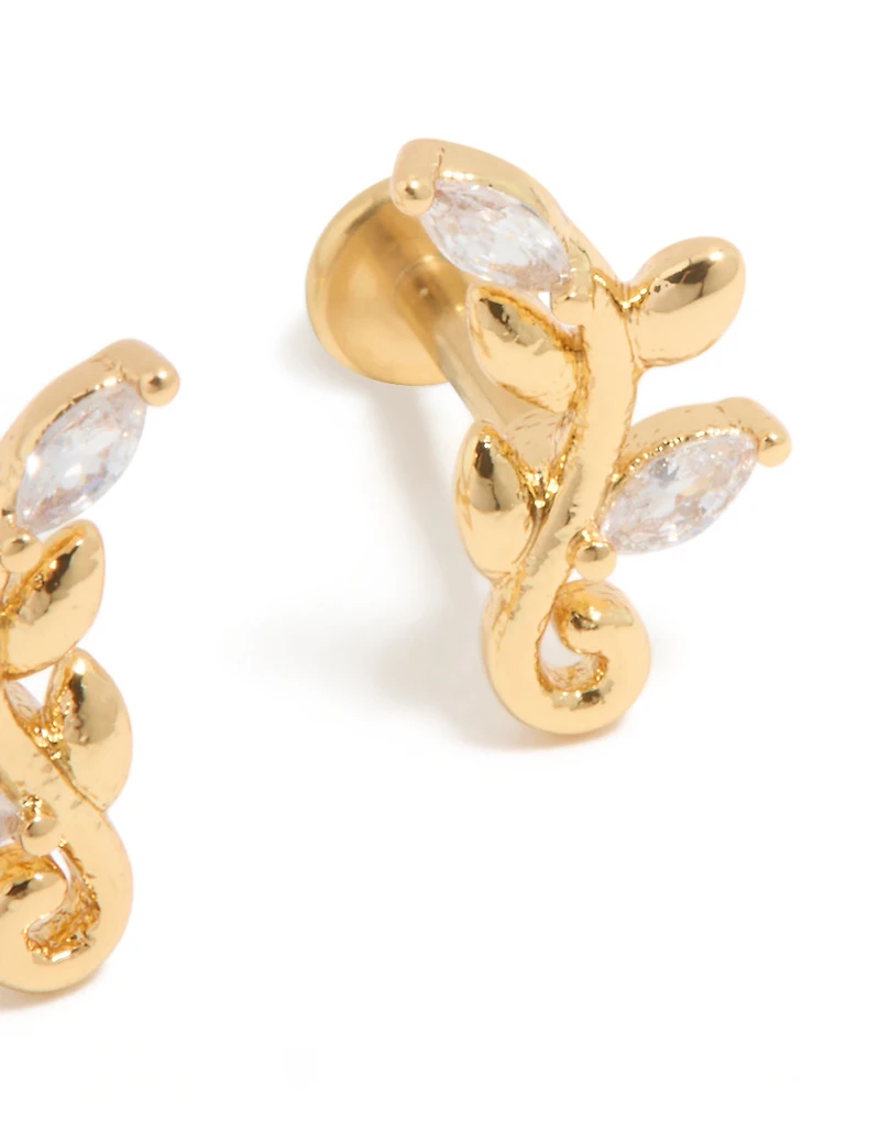 Gold Plated Titanium Cubic Zirconia Vine Flat Back Studs