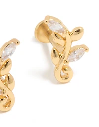 Gold Plated Titanium Cubic Zirconia Vine Flat Back Studs
