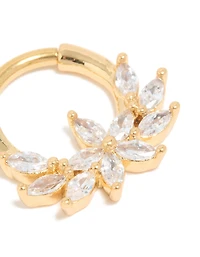 Gold Plated Titanium Floral Cubic Zirconia Clicker Ring
