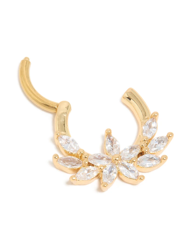Gold Plated Titanium Floral Cubic Zirconia Clicker Ring