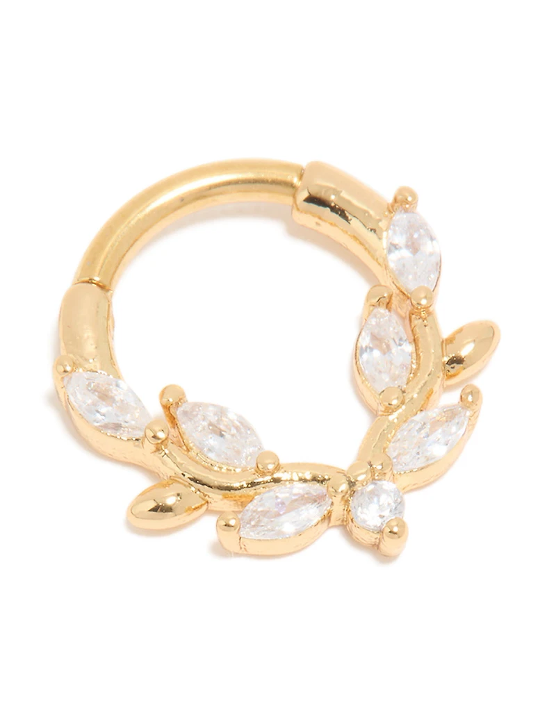 Gold Plated Titanium Cubic Zirconia Vine Clicker Ring
