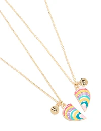 Kids Gold Rainbow BFF Heart Necklace Pack