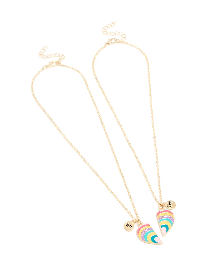 Kids Gold Rainbow BFF Heart Necklace Pack