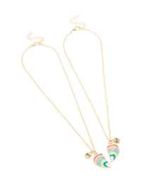 Kids Gold Rainbow BFF Heart Necklace Pack