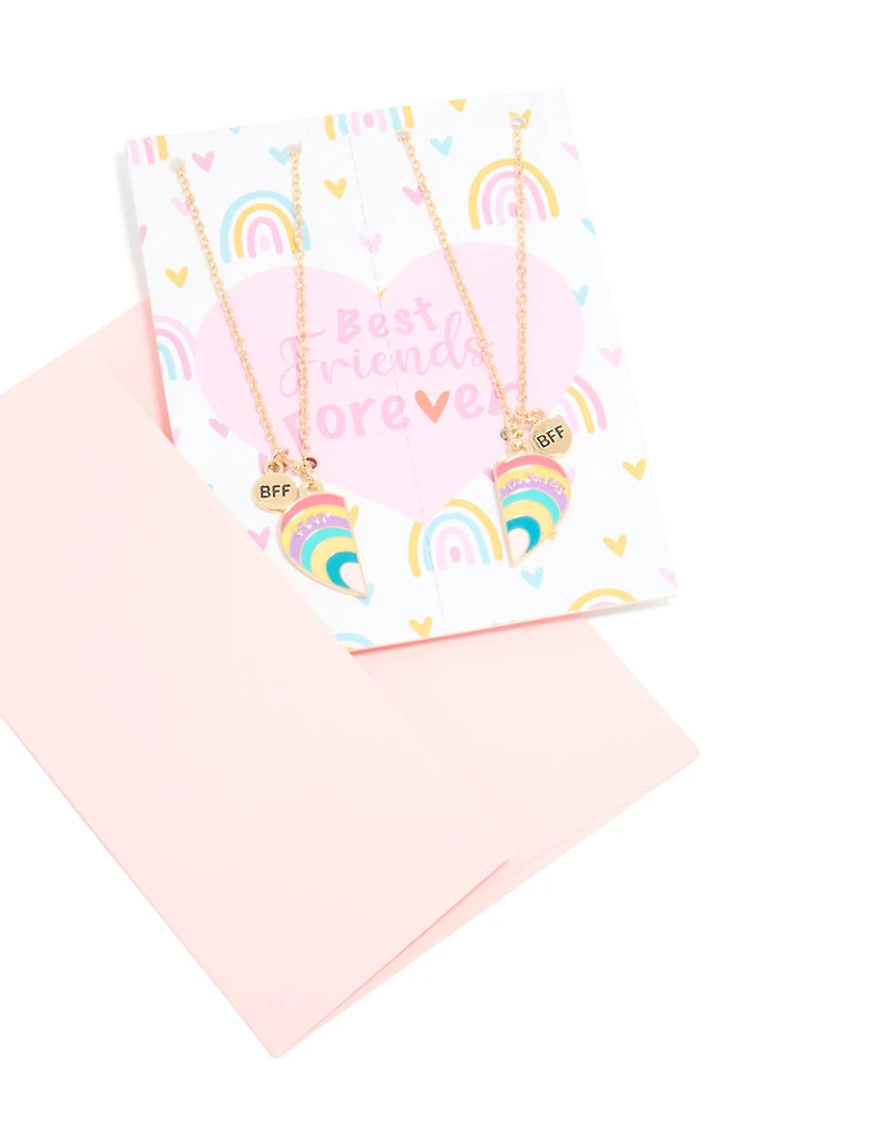 Kids Gold Rainbow BFF Heart Necklace Pack