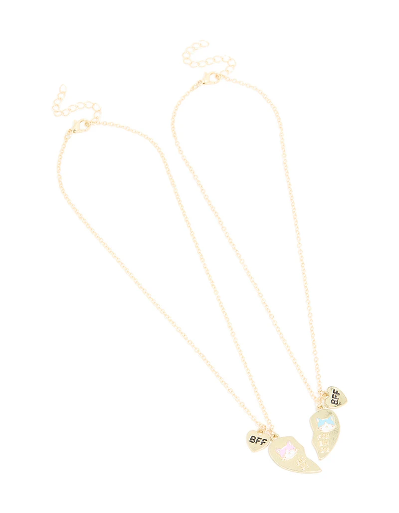 Kids Gold Cat BFF Heart Necklace Pack