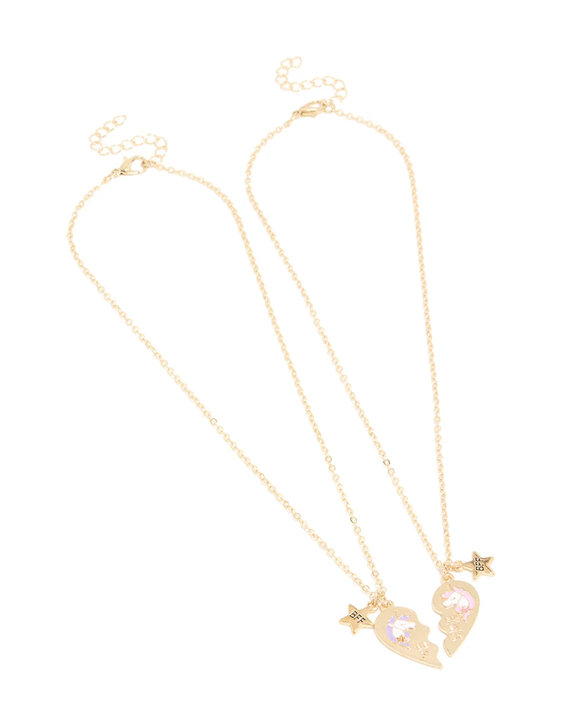 Kids Gold Unicorn BFF Heart Necklace Pack