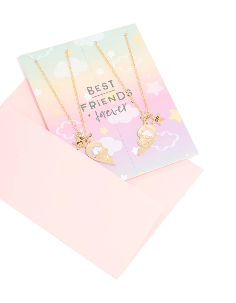 Kids Gold Unicorn BFF Heart Necklace Pack