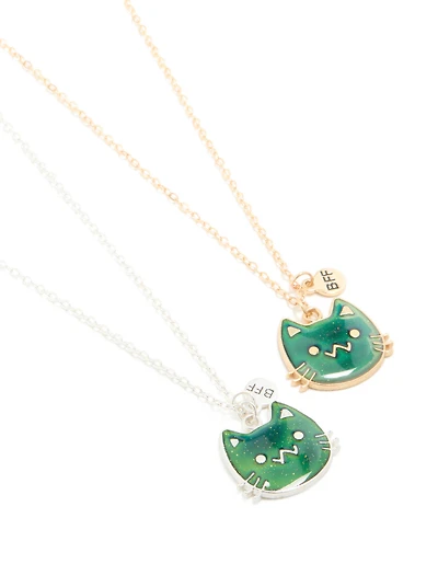 Kids Gold & Silver Cat Mood BFF Necklace Pack