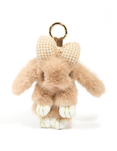 Kids Brown Small Bunny & Gingham Bow Key Chain