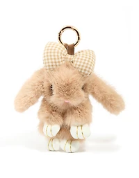 Kids Brown Small Bunny & Gingham Bow Key Chain