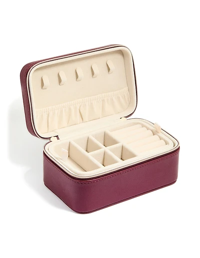 Boîte à bijoux rectangulaire en cuir PU bordeaux à couches
