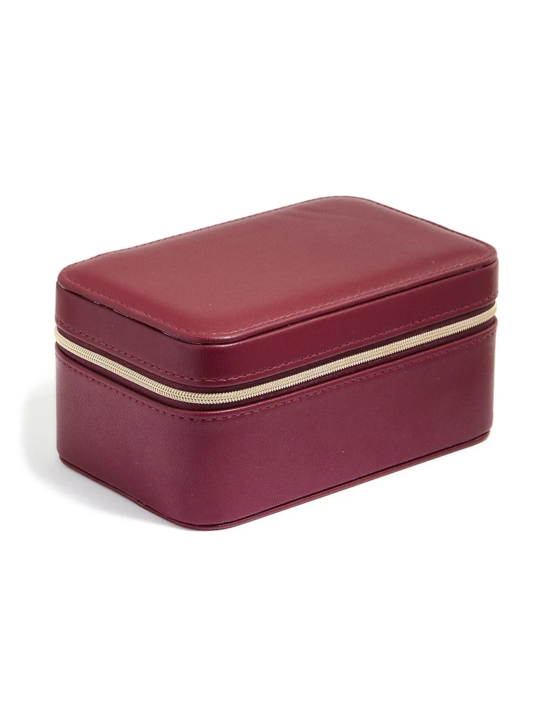 Boîte à bijoux rectangulaire en cuir PU bordeaux à couches