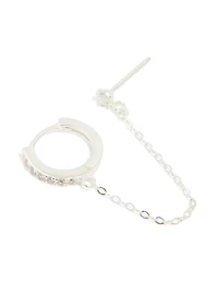 Sterling Silver Cubic Zirconia Chain Huggie & Stud Double Earring