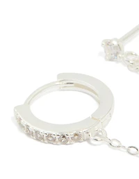 Sterling Silver Cubic Zirconia Chain Huggie & Stud Double Earring