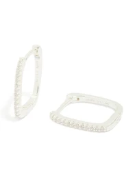 Sterling Silver Cubic Zirconia Pavé Oblong Hoop Earrings
