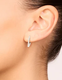 Sterling Silver Cubic Zirconia Pavé Oblong Hoop Earrings