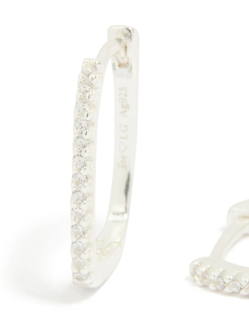 Boucles d’oreilles à anneau oblongs en zircone pavé cubique en argent sterling