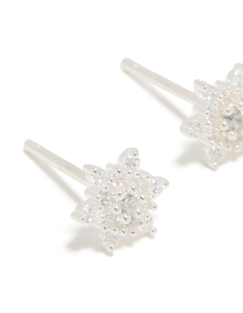 Sterling Silver Cubic Zirconia Snowflake Stud Earrings