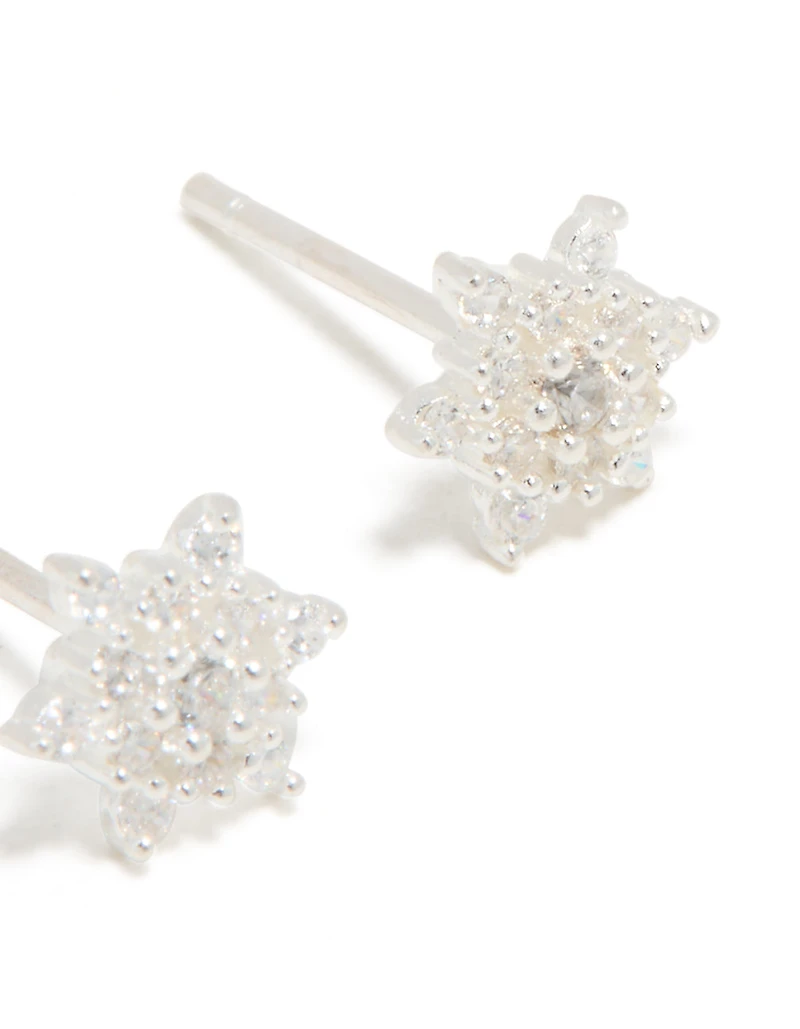 Sterling Silver Cubic Zirconia Snowflake Stud Earrings