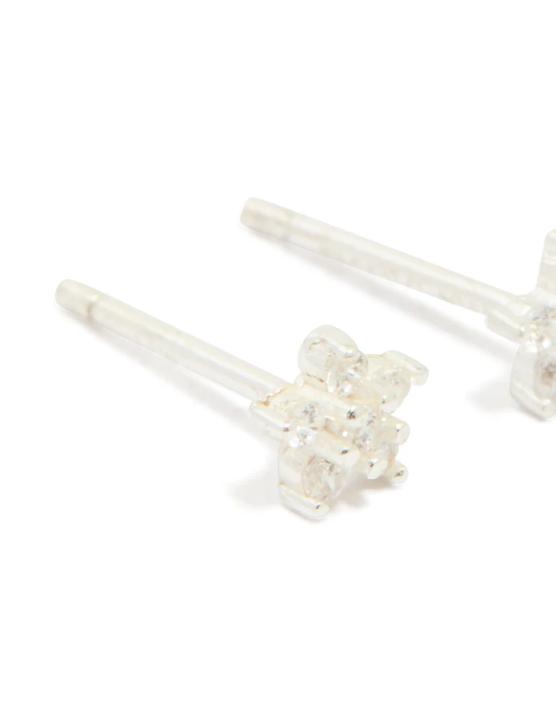 Sterling Silver Cubic Zirconia Flower Stud Earrings