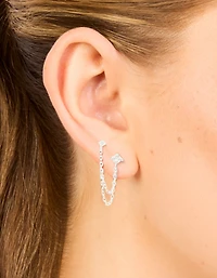 Sterling Silver Cubic Zirconia Double Chain Earrings