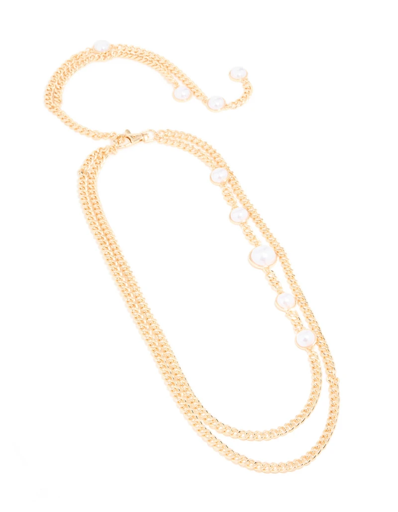 Gold Pearl Double Row Chain Belt