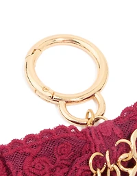 Red Lace Fabric Bow & Hearts Key Chain