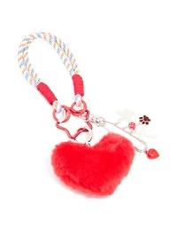 White & Rainbow Rope Red Fluffy Heart Key Chain