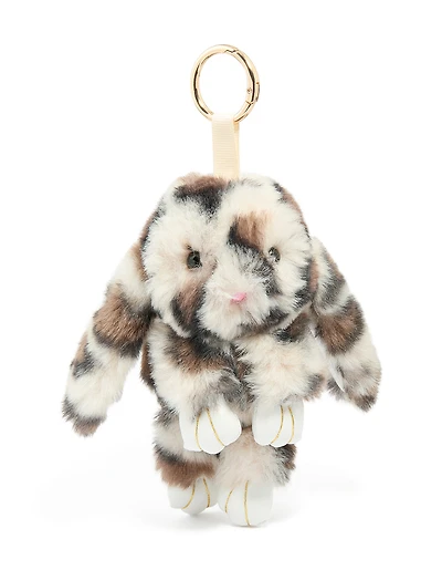 Porte-clés en tissu gris tacheté en forme de lapin